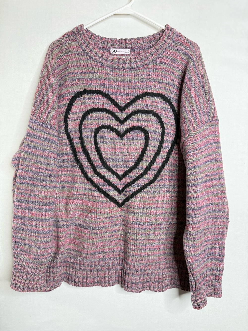 pink striped sweater with heart brand SO XL A7 374